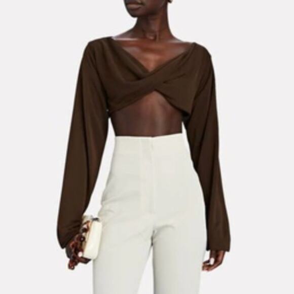 NWT PARIS GEORGIA Ella Twist-Front Crop Top Brown XL - Picture 1 of 8